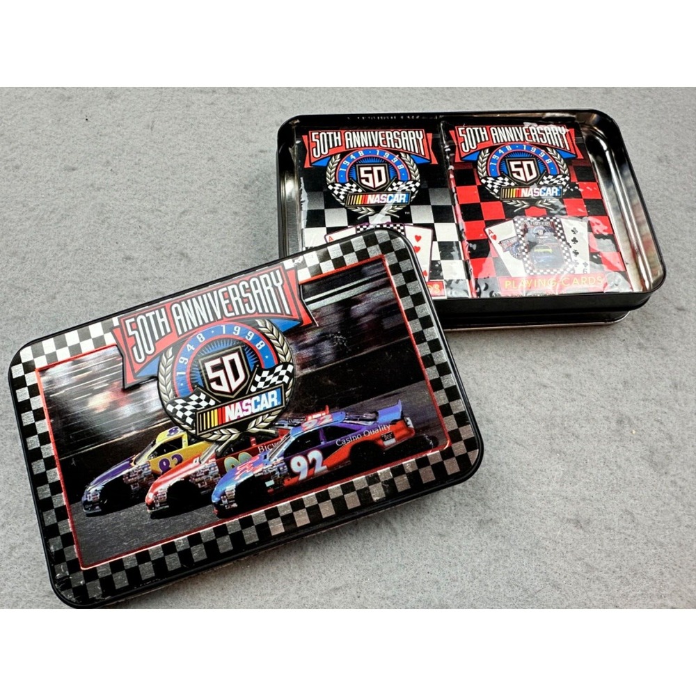 1998 Nascar Limited Ed.50th Anniversary Bicycle Brand Playing Cards-2 Sets & Tin